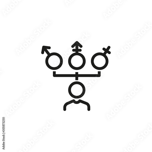 Gender identity thin line icon. Person, flowchart, male, female, transgender symbols isolated outline sign. Discrimination concept. Vector illustration symbol element for web design and apps.