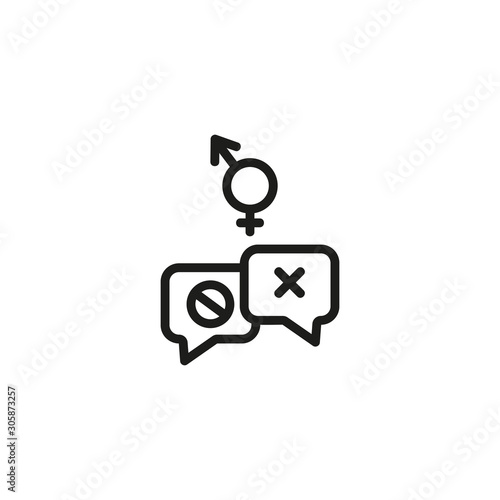 Gender inequality thin line icon. Transgender symbol, chat, internet bullying isolated outline sign. Discrimination concept. Vector illustration symbol element for web design and apps