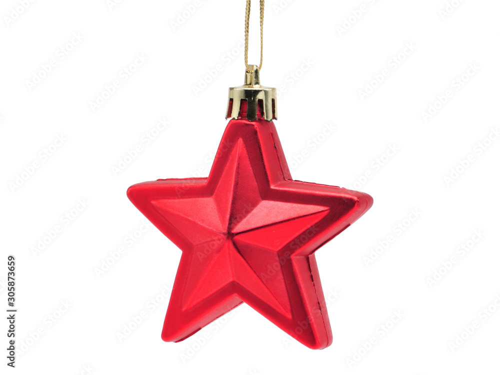 Christmas and New Year`s ball of five-pointed red star on a white background Christmas and New Year`s ball of five-pointed red star on a white background