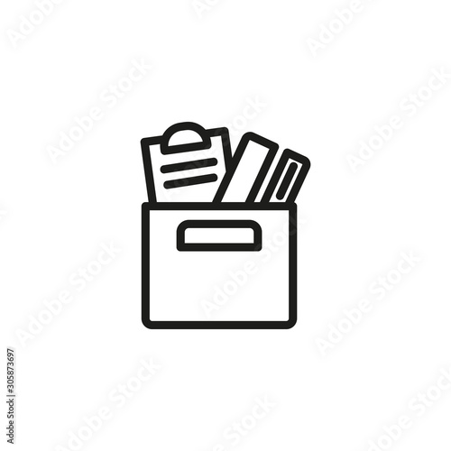 Redundancy thin line icon. Fired, stuff, box isolated outline sign. Discrimination concept. Vector illustration symbol element for web design and apps