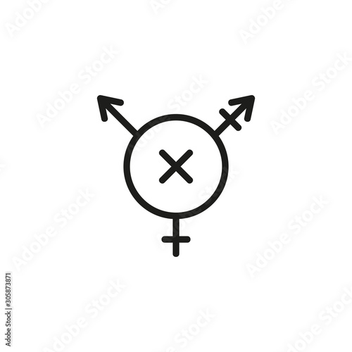 Transphobia thin line icon. Transgender, transsexual symbol, prohibition isolated outline sign. Discrimination concept. Vector illustration symbol element for web design and apps.