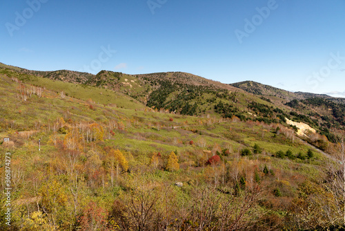 岩手県八幡平市 アスピーテラインから見る紅葉の山の景色