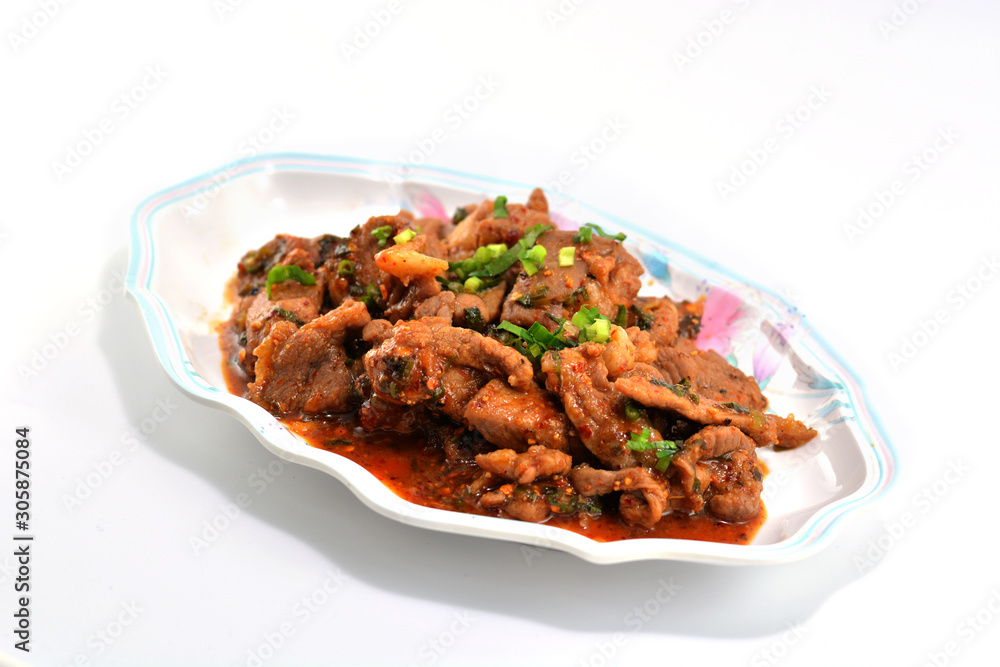 Pork stir-fry with Thai-style dipping sauce Pork stir-fry with Thai-style dipping sauce