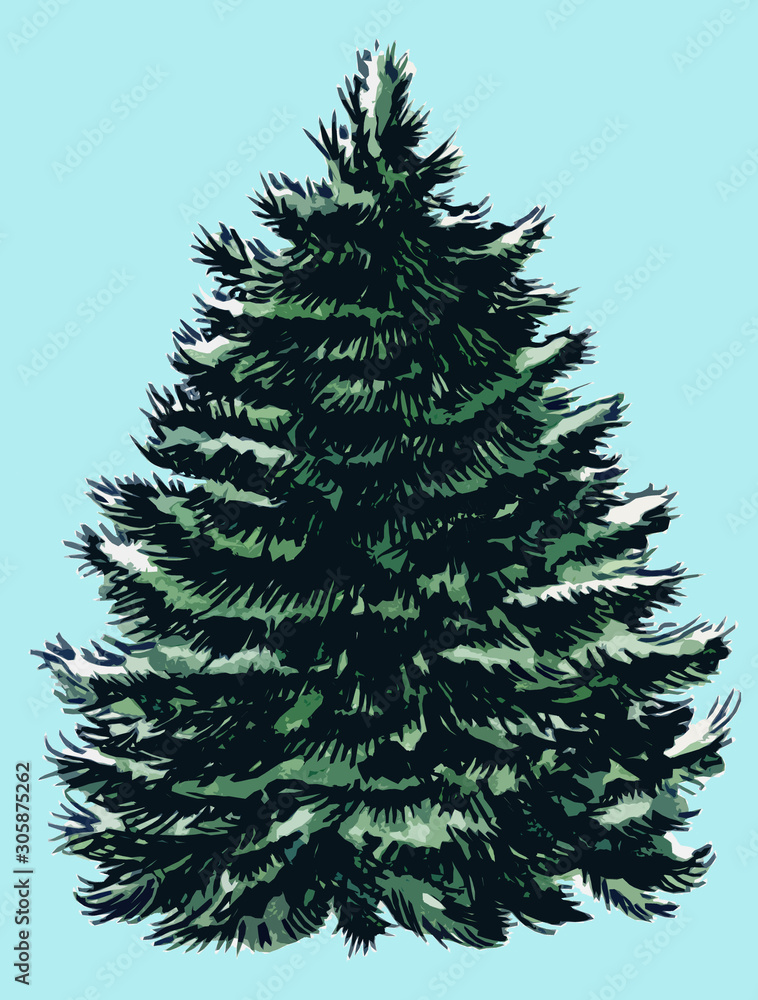 Fototapeta premium New Year tree, watercolor drawing. Template for a greeting card.