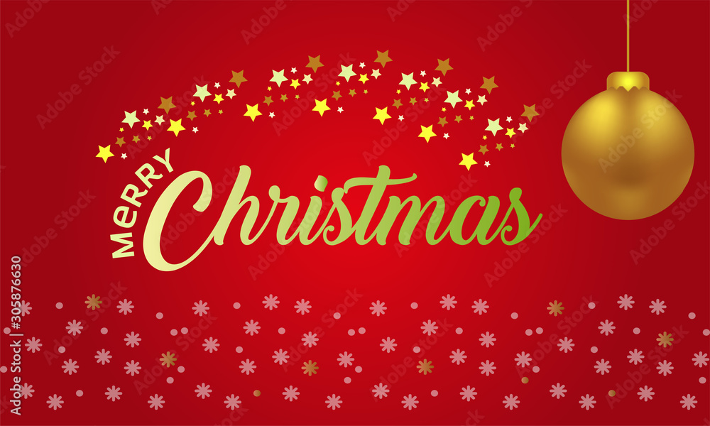 Red Christmas background with festive decoration and text - Merry Christmas and Greeting card