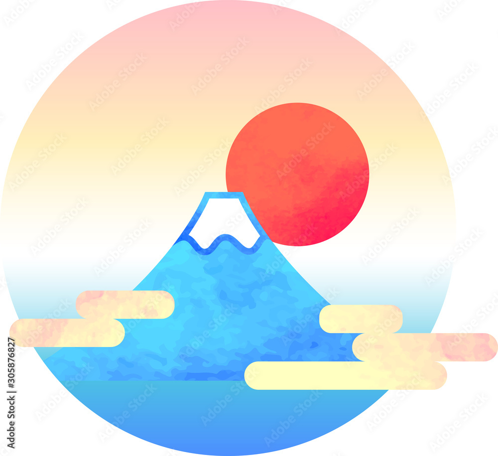 切り絵風 初日の出 富士山 年賀状素材 御来光 ベクター イラスト Vector De Stock Adobe Stock