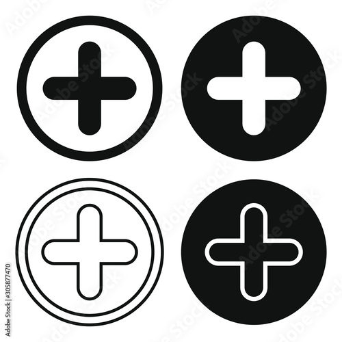Plus, add, zoom in, cross, positive, icon Shape. Hospital first aid logo symbol sign. Web app ui button. Vector illustration image. Isolated on white background.
