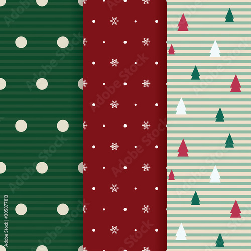 Set of colorful illustration seamless Christmas patterns