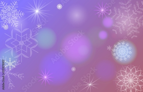 Vector abstract new year blurred background with snowflakes and glossy bokeh. Template illustration for Merry Christmas.