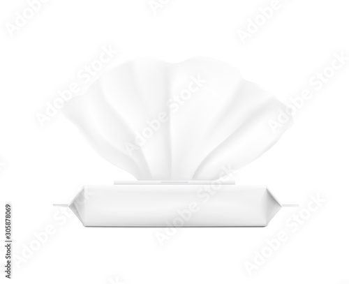 Wet wipes flow pack isolated on white background. Template for your design. Vector illustration	