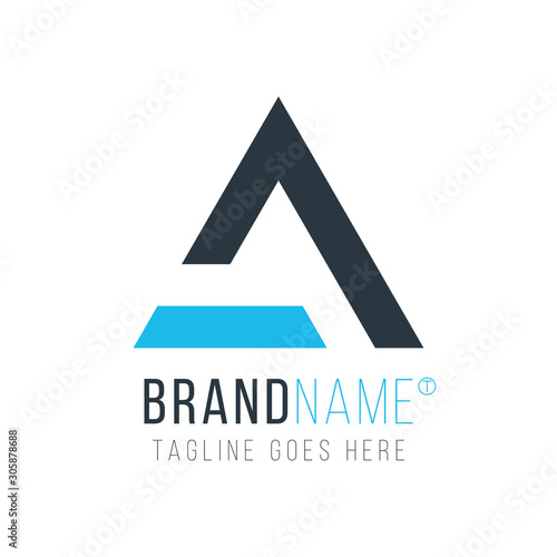 Abstract blue triangle shape with letter letter A. Stock Vector illustration isolated on white background.