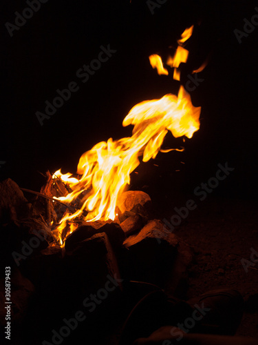 Bonfire close up, warming up the camp
