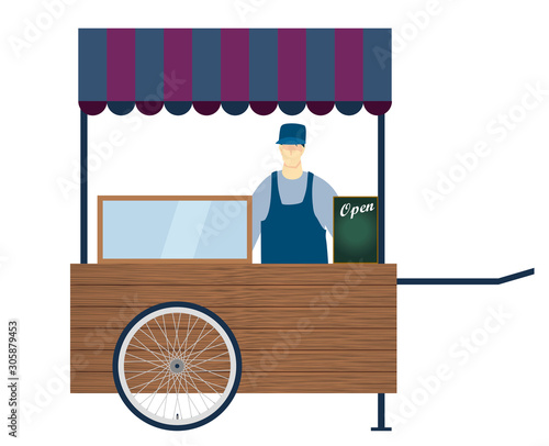 Illustrations of shops, stalls and rear cars for mobile sales. Mobile coffee shop, bakery shop.