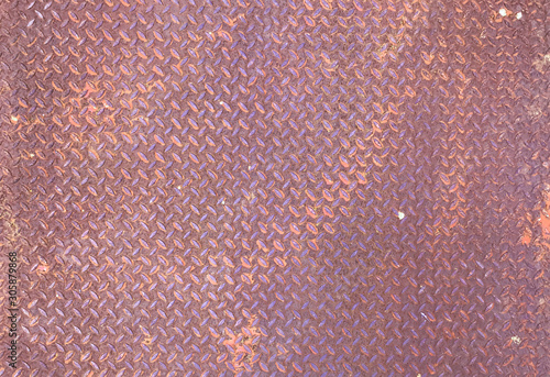 rusty checkered plate background, old steel plate with rough surface have rusty red color