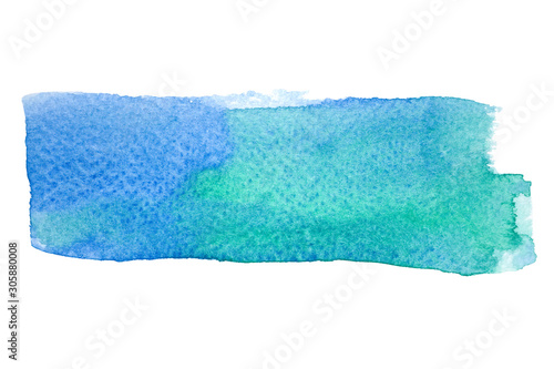 Blue mix green watercolor brush stroke isolated on white background