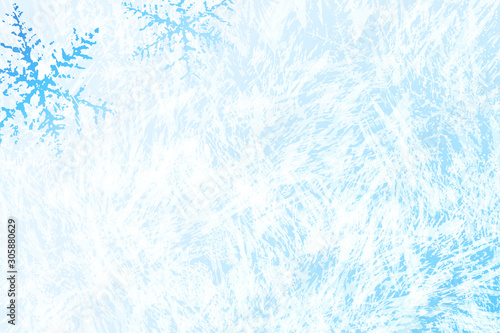 Frost pattern background. Frozen texture in winter (vector ice crystals) with snowflakes background