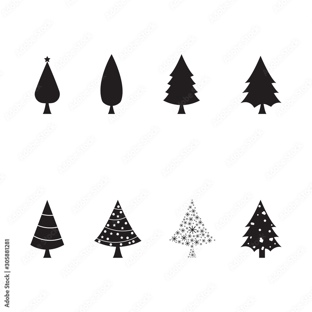 Set of Vector black christmas tree Set of Vector black christmas tree