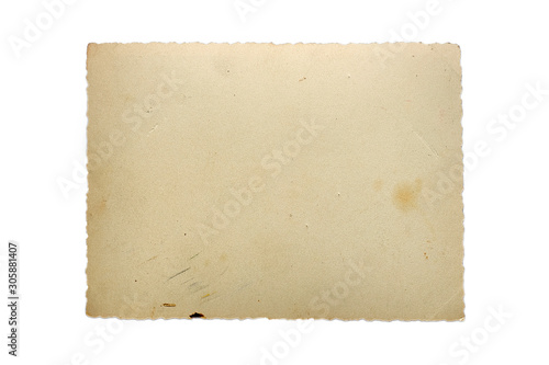 Old vintage scratched photo isolated on white background.
