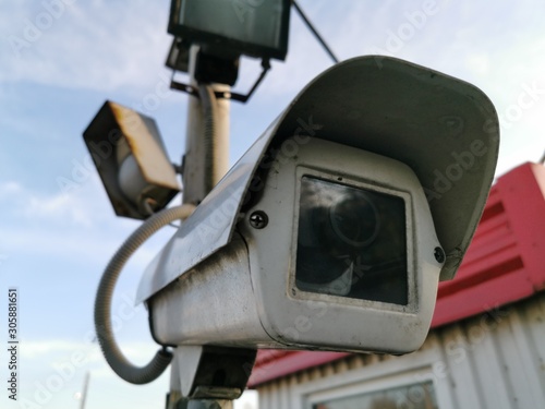 Surveillance camera. Protection of the territory. Data protect.