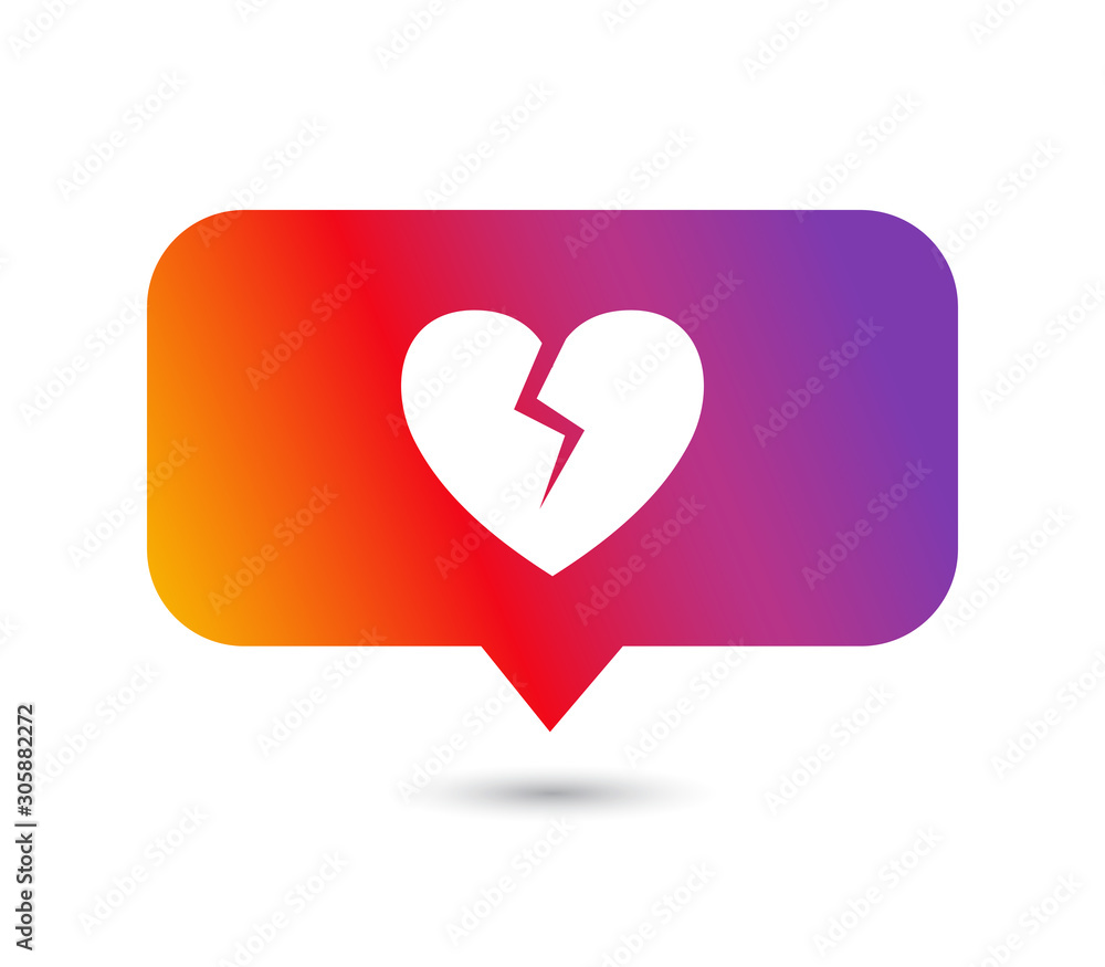 Social media hiding likes vector concept. Broken heart icon on colorful comment sign. Social media hiding likes vector concept. Broken heart icon on colorful comment sign.