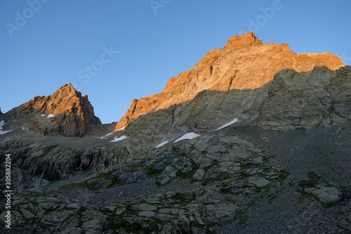 Peak of Monviso (3841m) photographed at sunset from west
