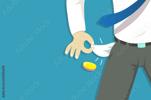 Vector illustration of poor businessman hand showing his empty pockets for design.