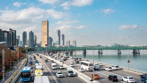 4K,Time lapse. The Han River Scenic Area in Seoul, the capital of South Korea.