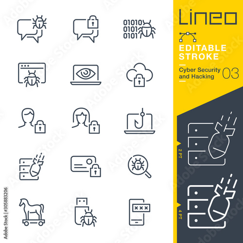 Lineo Editable Stroke - Cyber Security and Hacking outline icons