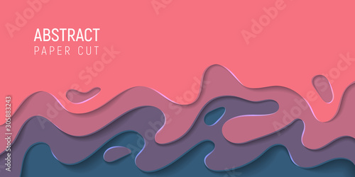 Paper cut abstract background. Banner with 3D abstract paper cut waves. Vector illustration