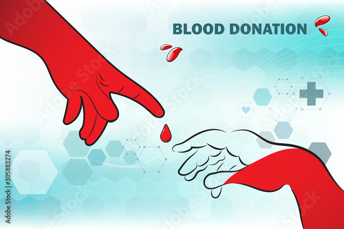 Blood donation design. Creative donor poster. Blood Donor banner. Red drop. Donation volunteer. Blood donation medical poster. Save human life concept. Vector illustration