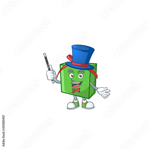 Cartoon character of green gift box Magician style