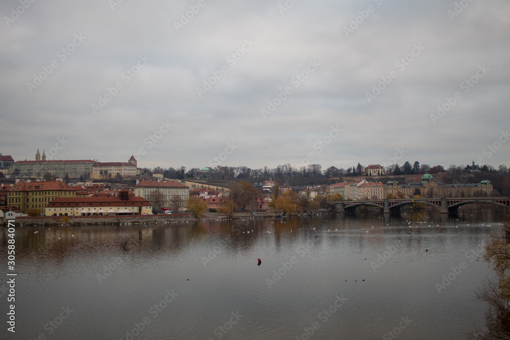 Panorama of the old Prague Castle from Charles Bridge of the Czech capital Prague.