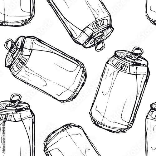 Fast food drink metal can pattern set illustrated in black ink