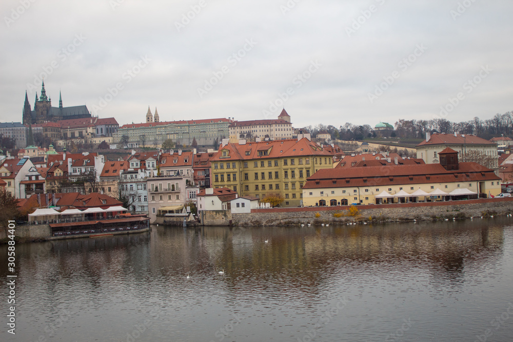 Panorama of the old Prague Castle from Charles Bridge of the Czech capital Prague.