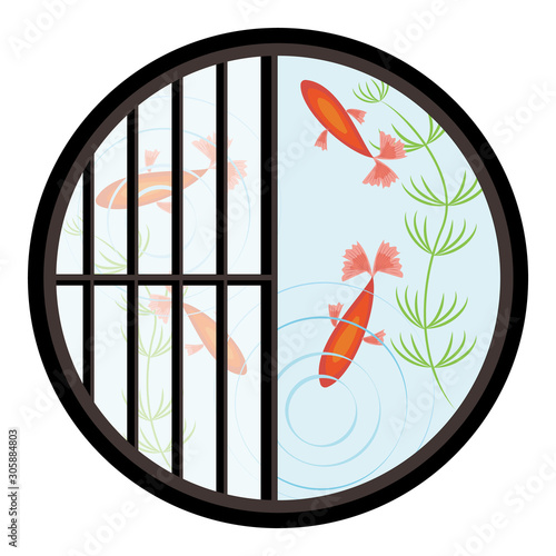 丸窓に金魚（ベクター）