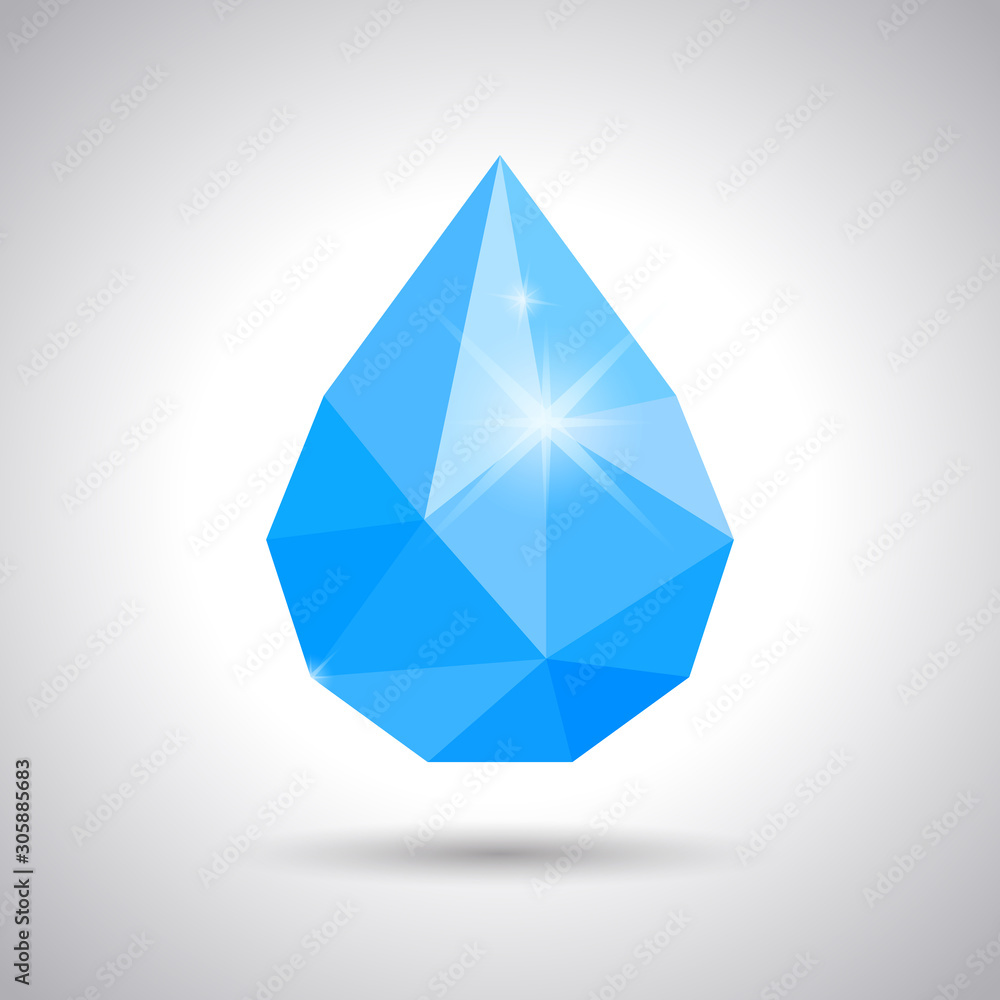 Symbol of blue water drop or tear. Polygonal vector illustration
