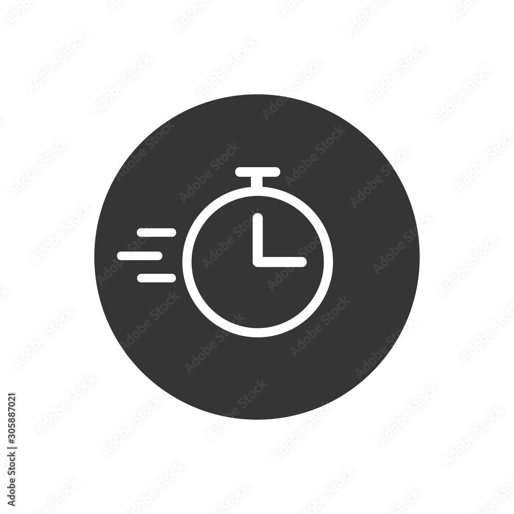 Clock or time flying white icon isolated on gray background. Timer sign. Flat time design Clock or time flying white icon isolated on gray background. Timer sign. Flat time design