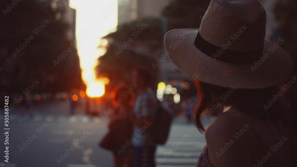 Young girl looking at sunset in Manhattan Young girl looking at sunset in Manhattan