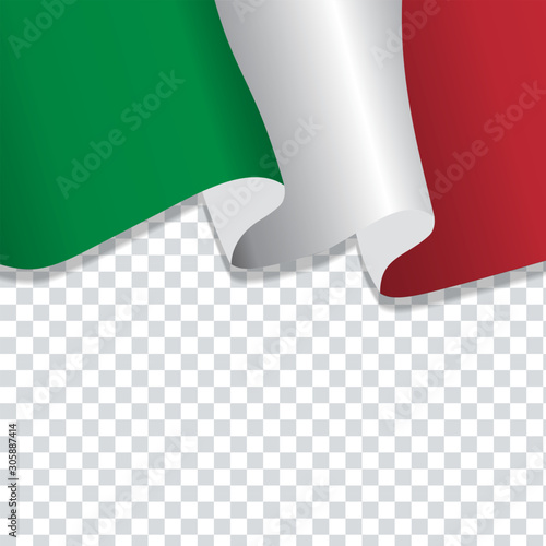 Waving flag of italy for independence Day isolated on transparent background