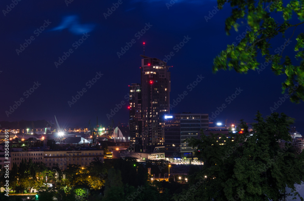 NIGHT OVER THE PORT CITY - City landscape in the night illumination