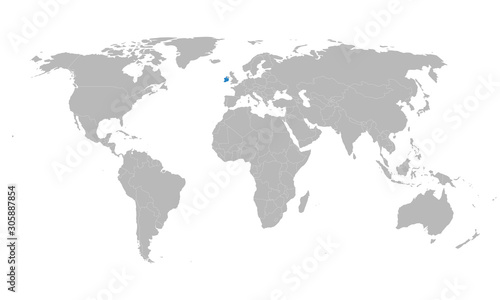 Ireland marked blue on world map vector