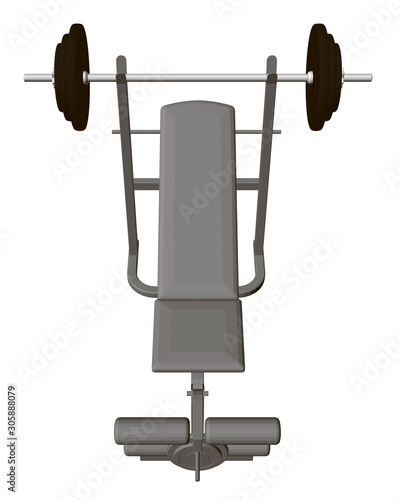 Realistic simulator for bench press lying and sitting. View from above. 3D. Vector illustration