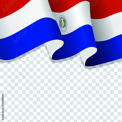 Waving flag of Paraguay for independence Day isolated on transparent background
