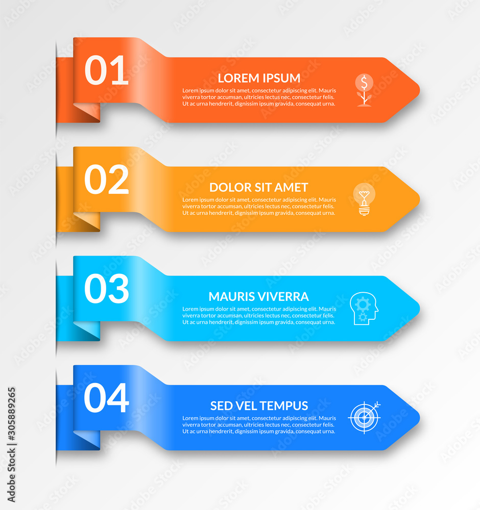 Infographic banner with 4 arrows. Can be used for web design, diagram, step options, chart, graph, business presentation. Easy to recolor. Infographic banner with 4 arrows. Can be used for web design, diagram, step options, chart, graph, business presentation. Easy to recolor.