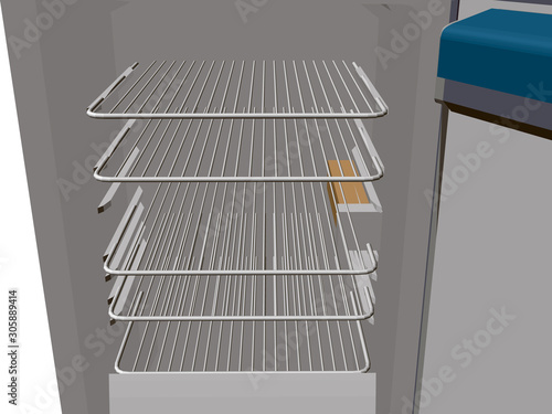 Open detailed refrigerator. Front view. 3D. Vector