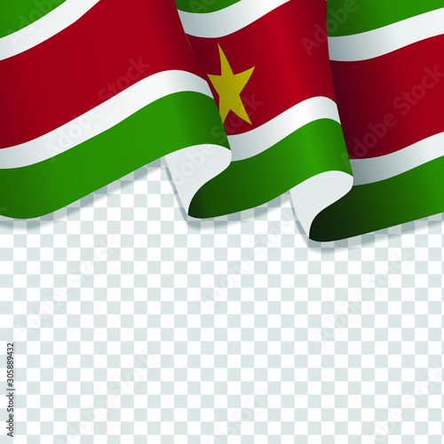 Waving flag of Suriname for independence Day isolated on transparent background