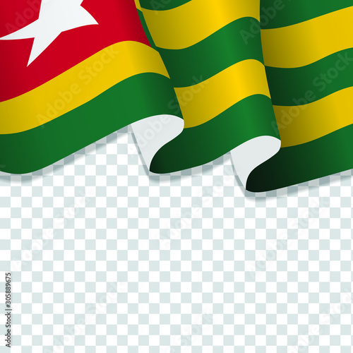 Waving flag of Togo for independence Day isolated on transparent background