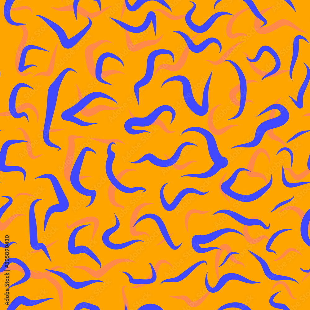 Geometric pattern imitating animal skin or camouflage. Vector illustration of a seamless illustration. Swirls and snakes on orange background.