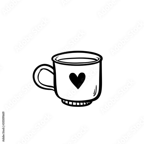 Cute mug stock vector illustration on white isolated. Hand drawn cup morning mood. Doodle vector mug.