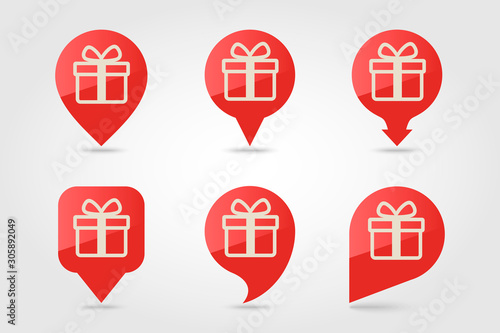 Christmas gift red ribbon and bow pin map icon